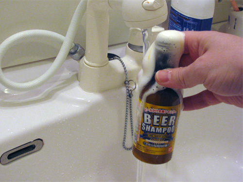 beer shampoo shaking opening and froth